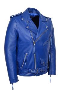 Brando bleu hommes Design classique moto motard peau de vache veste en cuir véritable/hommes mode véritable veste de motard en cuir - Product Image 2