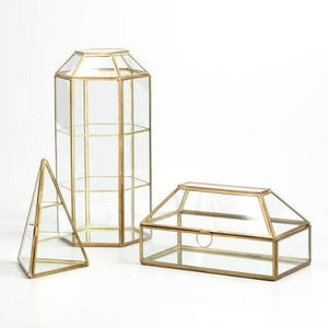 Boîte à bijoux en laiton doré Antique, 20 pièces, vitrine avec étagère - Product Image 1