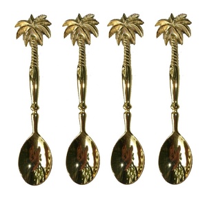 Brass Palm Tree Design Spoon <b>Set</b> Food Grade Colored Stainless Steel Flatware <b>Gold</b> Finished Black <b>Cutlery</b> <b>Set</b> - Product Image 2