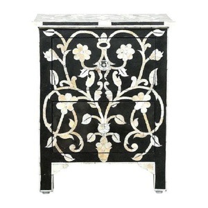 Luxury Modern Bone Inlay Wooden <b>Cabinet</b> with Geometric Pattern | Handmade Double Door <b>Storage</b> Console for Living Room <b>Bedroom</b> - Product Image 2