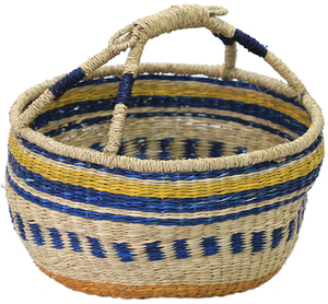 Cesta Bolga Ghana hecha a mano de césped natural con mango de cuero para compras y almacenamiento ecológicos en el mercado - Product Image 4