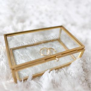 Rectangular Glass <b>Storage</b> <b>Box</b> With <b>Lid</b> Engraved Minimalist Design For Wedding Rings <b>Storage</b> - Product Image 1
