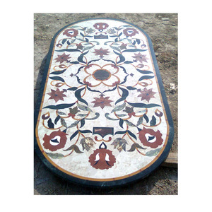White Marble <b>Stone</b> Inlay Dining <b>Table</b> <b>Top</b> - Product Image 1