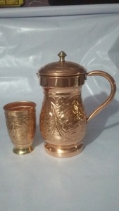 Perilla de latón martillado con diseño de diamante, jarra de agua de cobre, hecha a mano, India, 50 Oz - Product Image 6
