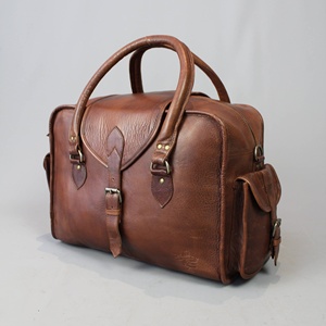 Sac polochon en cuir véritable pour femme, sac de week-end, sac de voyage, de Style Vintage, marron, VCS 0031 - Product Image 1