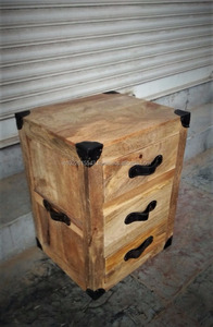 Minimáquina de madera con Mango Industrial, cofre de cajón con parches de cuero - Product Image 2