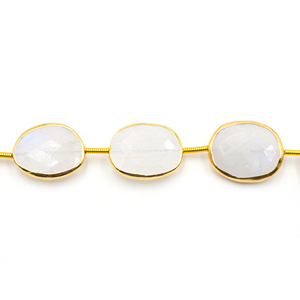 Pierre de lune arc-en-ciel forme ovale lunette en argent plaqué or droite percée 10 perles brin - Product Image 2