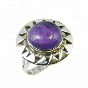 Hermosa Venta Caliente 925 Plata Esterlina Forma Redonda Amatista Piedra Preciosa Eternidad Vermeil Anillo Hombres Y Mujeres Joyería - Product Image 1