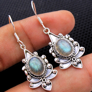 ต่างหูเงินแท้ 925 ประดับลาบราโดไรต์สไตล์บาหลีและมูนสโตน ขายส่ง - Product Image 3