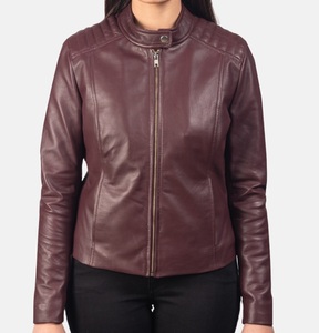 Chaqueta de motociclista de cuero granate, prendas de vestir exteriores de moda para mujer, piel de cordero genuina suave, cómoda y elegante, uso diario - Product Image 3