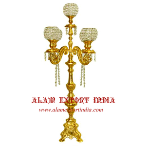 Candelabro de 5 brazos para iglesia barroca de aluminio y Metal, candelabro con acabado antiguo para centros de mesa de boda - Product Image 3