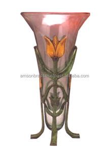 Bougeoir en verre avec support en métal fleur vintage - Product Image 6