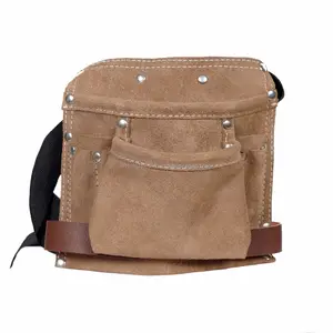 Cow split leather heavy duty tool bag Brown Branded Genuine Leather 6 Pocket Toolkit bag holster For Work