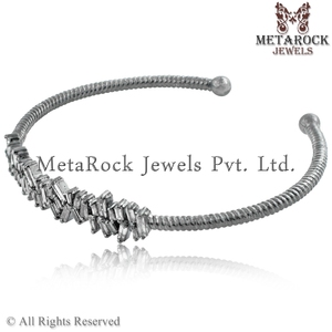 MetaRock-pulsera de plata de ley 925 con diamantes de Baguette, brazalete abierto hecho a mano - Product Image 4