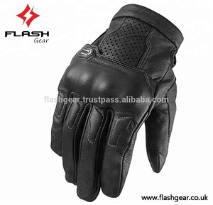Flash Gear Guantes de cuero cortos de carreras vintage de alta calidad para hombres Guantes de motociclista personalizables para motociclista de - Product Image 3