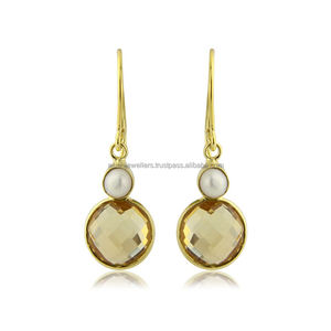 ต่างหูชุบทองอัญมณีสีเงินสเตอร์ลิงและน้ำจืด925 - Product Image 1