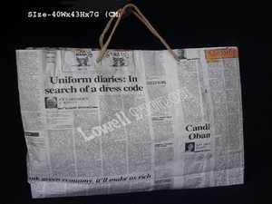 Lowellcraft.com Printed Letter Pattern Recycled Newspaper Foldable Rope Handle Grocery Shopping <b>Bag</b> - Product Image 3