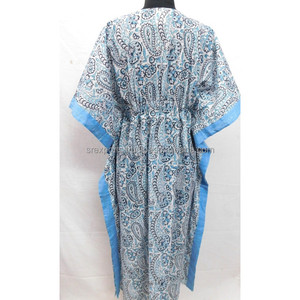 Indio mano bloque impreso mujeres kaftan largo vestido túnica maxi vestido largo vestido de noche vestido de - Product Image 3