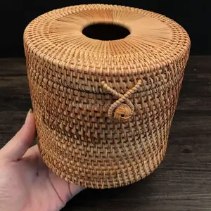 Natural kitchen accessories Round rattan tissue box / Weaving tissue holder