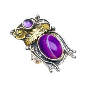 Fabuloso Botswana ágata amatista dos tonos textura 925 plata esterlina eternidad Vermeil anillo joyería de plata más barata - Product Image 1