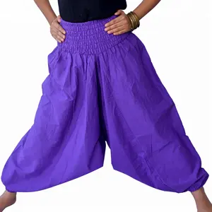 Alta Qualidade Roxo Elástico Cintura Algodão Street Wear Harem Pants Handmade Loose Pattern Verão Soft Yoga Trouser Atacado