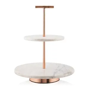 Tow Tier Marble & Copper Plated Cake Stand Wedding Events Decoration