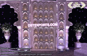 Bougie en fibre de mariage arabe arrière-murs scène de mariage fibre Jhronka murs de bougie Rajwada mariage cadre arrière en fibre dorée - Product Image 3