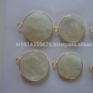 Colgantes de Plata de Ley 925 Bañados en Oro con Piedra Lunar Arcoíris y Engaste de Bisel para Fiesta - Product Image 1