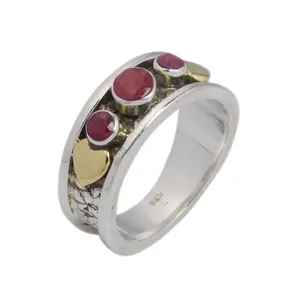 尼斯双色925纯银红宝石戒指订婚戒指最热门网上销售银饰品