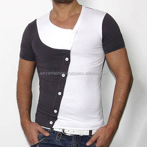 Camiseta de talla grande con cuello en V para hombre, manga corta de punto transpirable con costuras de botones múltiples para compresión de sublimación Formal - Product Image 3