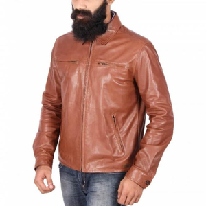 Veste en cuir d'agneau pur marron en gros pour hommes, quatre poches, vente d'automne d'hiver, vestes en cuir d'agneau pour hommes - Product Image 1
