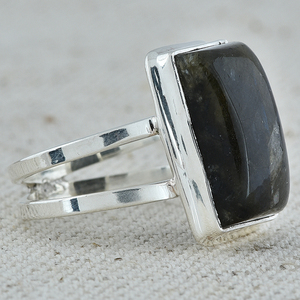 Anillo de labradorita Rectangular de Plata de Ley 925, regalo de boda Chapado en plata a la moda para fiesta, forma de diamante de corte ovalado - Product Image 3