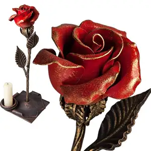 Glamour rosa fiore d'oro immerso con foglie di metallo supporto vero e lungo stelo eternità rosa fiore migliore per la sua mamma moglie - Product Image 1