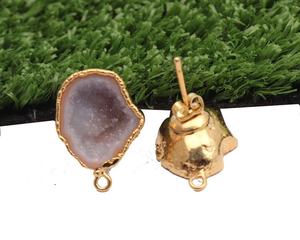 Dainty Gold Plated Geode Druzy Gemstone Earrings Push Back <b>Butterfly</b> Stud Design for <b>Jewelry</b> Making - Product Image 2