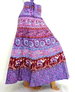 Falda Larga de Algodón con Estampado de Bloques, Estilo de Moda Femenina de la India - Product Image 3