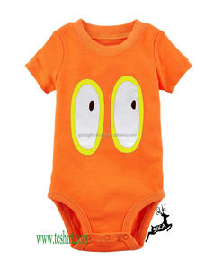 Vente directe d'usine en inde pas cher en gros nouveau-né bébé barboteuse dessin animé sourire visage bouton pression fermeture à manches courtes body - Product Image 1