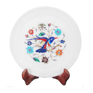 White Marble Bird Inlay Art Work Plate - Product Image 1