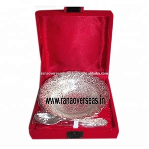 Brass Metal <b>Silver</b> Plated Embossed Bowl Set with Spoon for Christmas Gifts-Tableware - Product Image 2