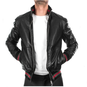 Chaqueta de cuero para motorista, estilo informal, clásica, de cuero real, a la moda - Product Image 1