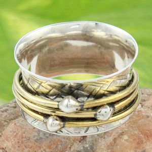 Deux tons 925 argent sterling filature méditation fidget spinner anneau bijoux avec un look élégant - Product Image 1