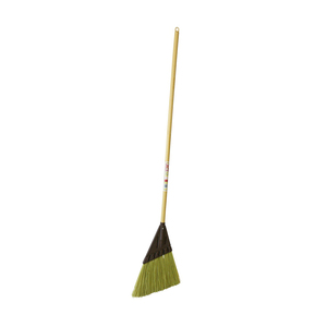 Helpful wood broom stick with plastic rake