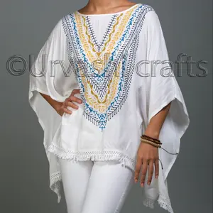 India ethnic clothing for womens apparel hand embroidered 3/4 sleeves women's short kaftan