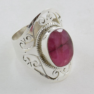 Bạc Nguyên Chất Bán Buôn Trang Sức Bohemian Phong Cách Ấn Độ <span class=keywords><strong>Ruby</strong></span> Nhẫn - Product Image 1