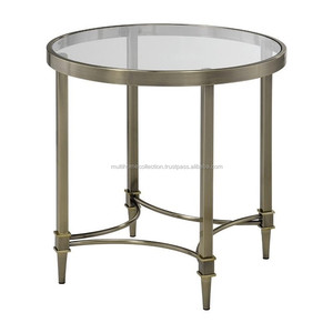 Table basse personnalisée OEM ODM pour la décoration de la maison Table basse ronde en métal avec dessus en verre pour la présentation latérale du hall d'entrée - Product Image 1