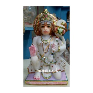 Statue assise en marbre Hanuman faite à la main - Product Image 1