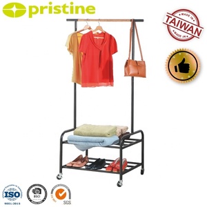 Étagère de qualité vente en gros Taiwan fabricant de meubles de rangement pour la maison support de cintres en bois avec 2 étagères - Product Image 2