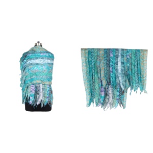Foulards vintage en soie multicolore Sari patchs sari indien Écharpe réversible Écharpe rayée colorée Panneau en soie vintage Sari - Product Image 1