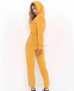New Color Block Skinny Fit Mode Neueste Design Trainings anzug, Damen Trainings anzug Cropped Tops Pullover Hoodies Kordel zug Hosen