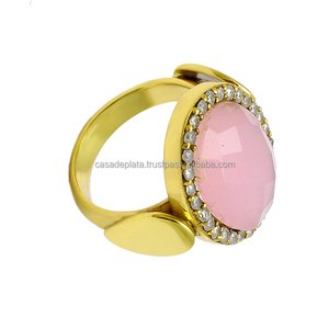 Bague en pierres précieuses calcédoine CZ & Rose en argent sterling 925 avec lunette plaquée or cadeau de fête de mariage à la mode - Product Image 4