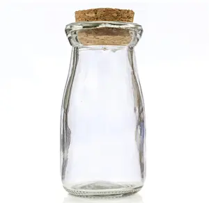 100 מ "ל מיני פודינג זכוכית עם עץ בקבוק חלב פקק זכוכית מחזר המשמש בר חלב ביתי